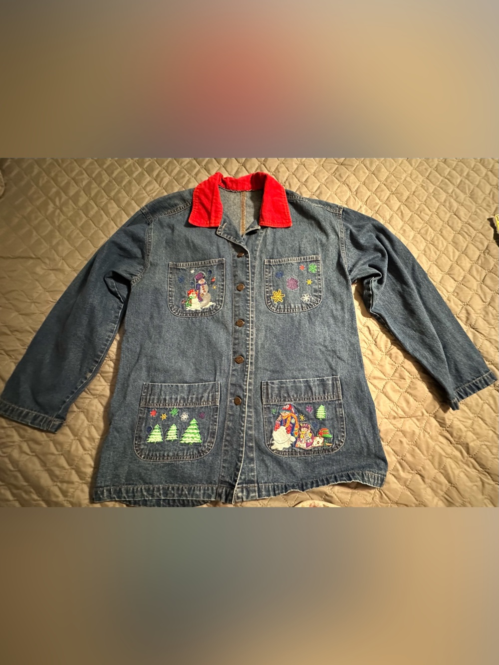 Women’s Vintage Denim Chore Jacket with Embroidery Detail
